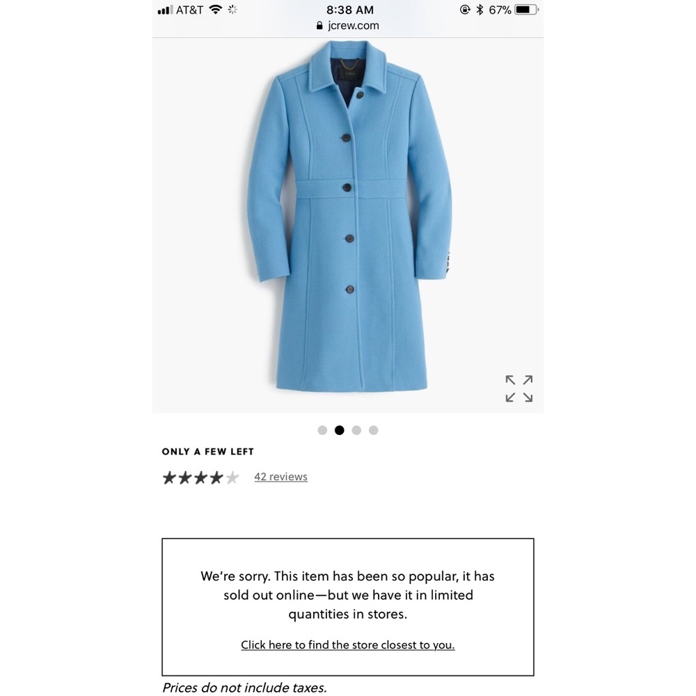 NWOT SOLD OUT J. Crew Wool Double Cloth Coat sz. 0